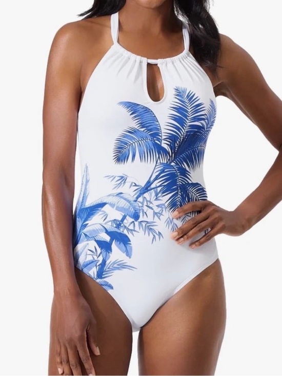 Tommy Bahama Other - Tommy Bahama Tropical Halter One Piece Swimsuit White/Blue Size 16